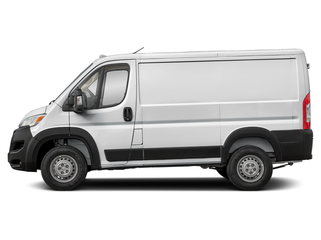 White cargo van in full side profile with sliding door, steel wheels
