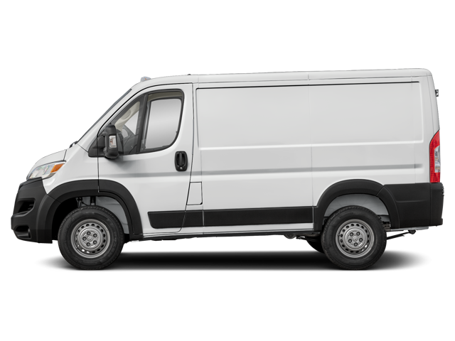 White cargo van in full side profile with sliding door, steel wheels