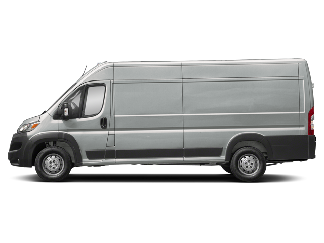 Silver cargo van shown in full side profile with long wheelbase, sliding side door