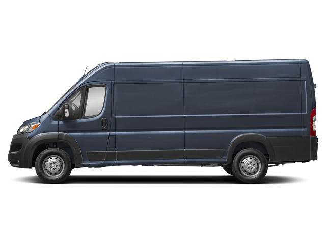 Dark blue cargo van full side profile
