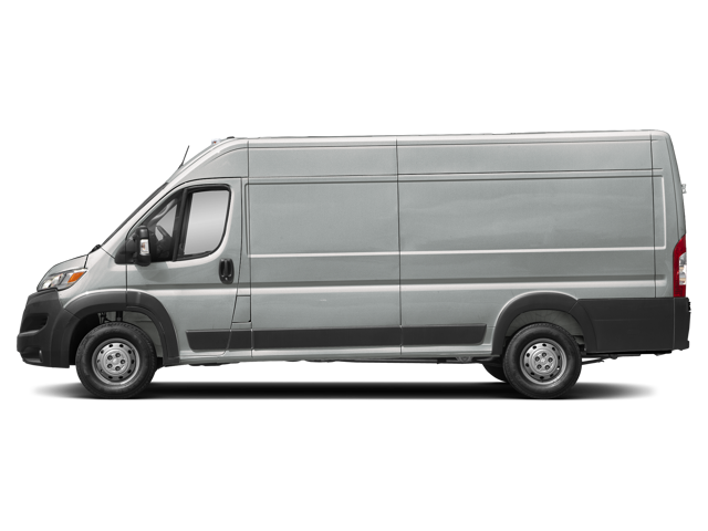 Silver cargo van shown in full side profile with long wheelbase, sliding side door