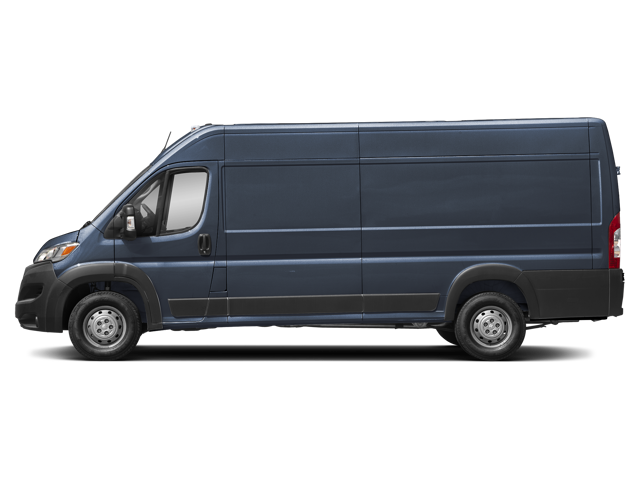 Dark blue cargo van full side profile