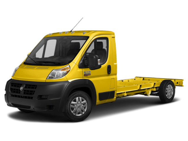 Yellow chassis cab truck in front three-quarter view with black bumper