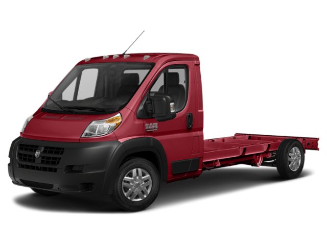 Red chassis cab truck shown from front angle with open rear frame