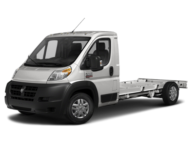 Silver chassis cab truck in front three-quarter view with black grille