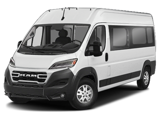 Front three-quarter view of a white passenger van with large grille