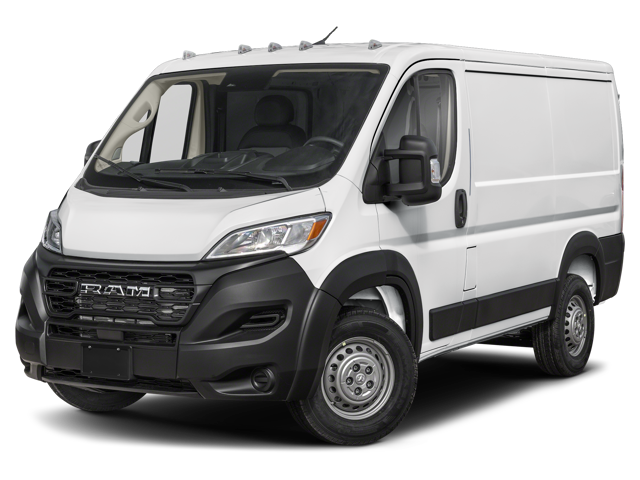 Front three-quarter view of a white cargo van with black grille