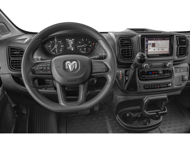 Driver cockpit with steering wheel, instrument cluster, center display
