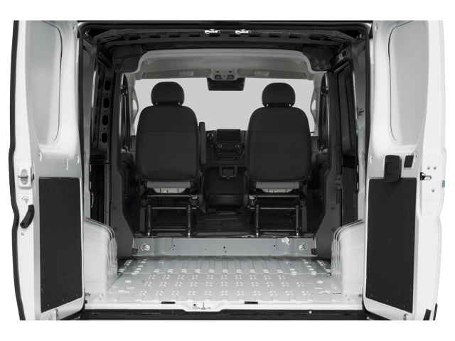 Rear cargo entry of a white van with both doors open