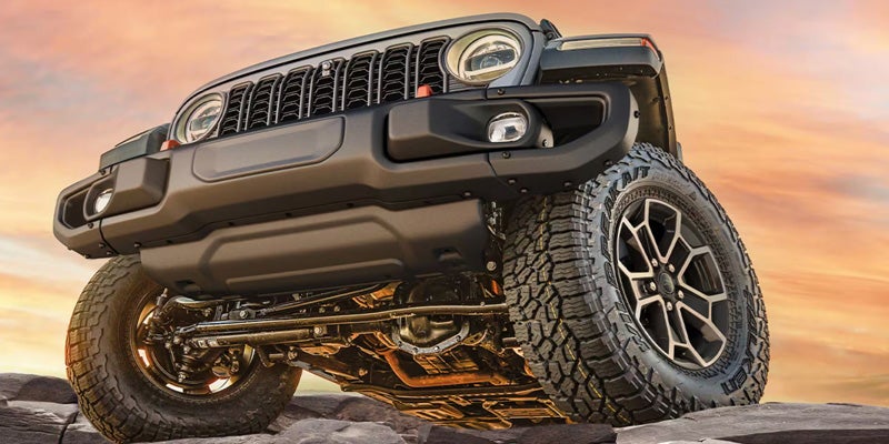Close-up of Jeep off-road suspension and undercarriage